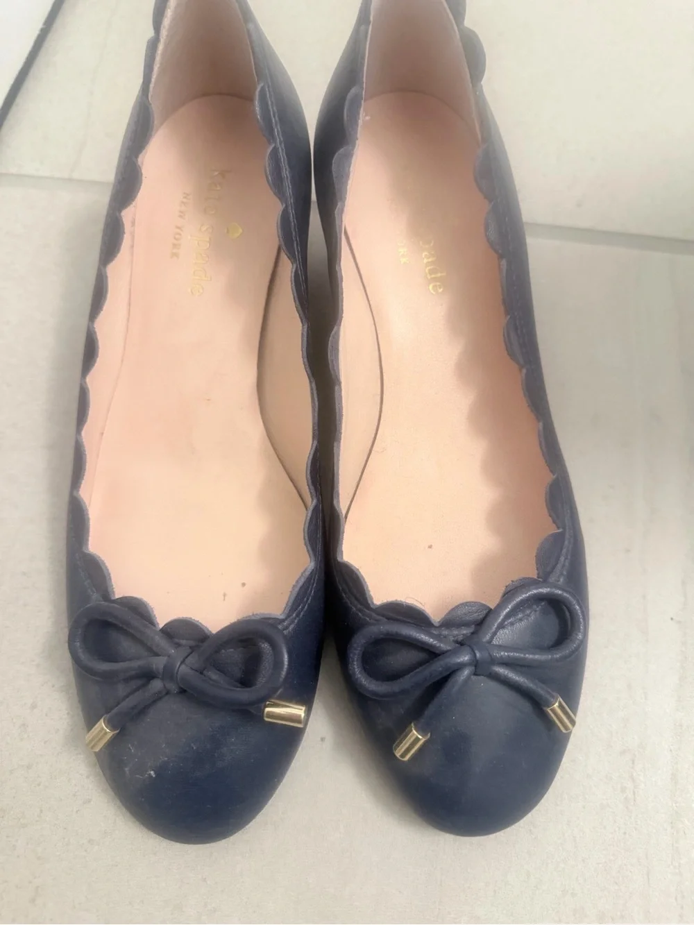 kate spade Navy Scallop-Edge Bow Ballet Flats